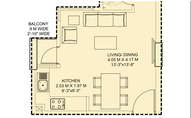 1 BHK Unit Plan