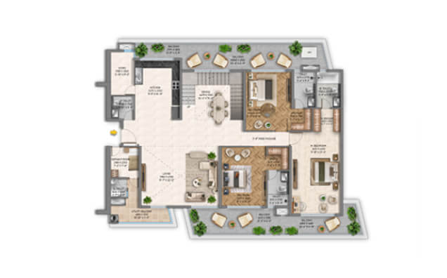 Type 01 - 5 BHK + S Penthouse Lower Unit (2D)