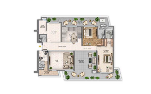 Type 01 - 5 BHK + S Penthouse Upper Unit (2D)