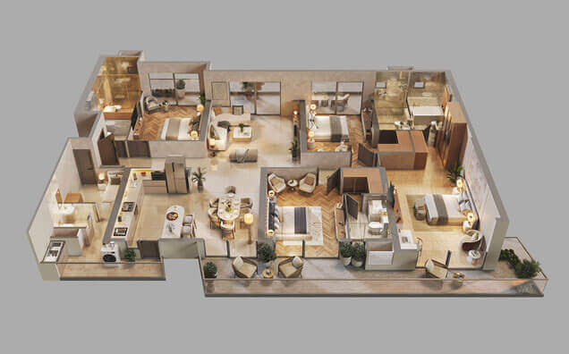 Type 03 - 4 BHK + S (3D)