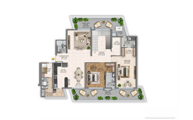 Type 04 - 4 BHK + S Penthouse Upper Unit (2D)