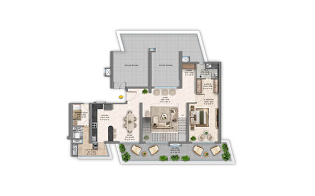 Type 05 - 3 BHK + S Duplex Lower Unit (2D)